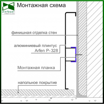 Широкий алюминиевый плинтус для пола ARFEN Р-328, 120х18х3000мм. Турция