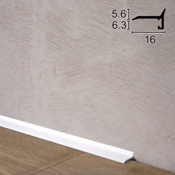 Ультратонкий алюмінієвий плінтус для підлоги Sintezal P-05W, 16х5х2500мм. Білий