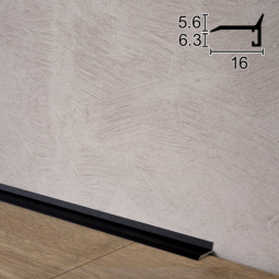 Ультратонкий алюмінієвий плінтус для підлоги Sintezal P-05B, 16х5х2500мм. Чорний
