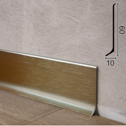 Дизайнерський алюмінієвий плінтус для підлоги Sintezal P-60PT, 60х10х2500мм. Платина Сатин