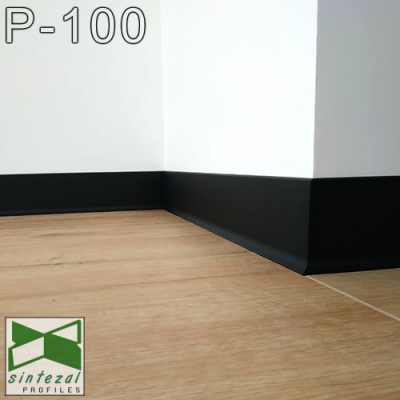 Плоский алюмінієвий плінтус для підлоги Sintezal P-100B, 100х10х2500мм. Чорний