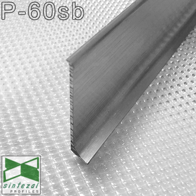 Дизайнерський алюмінієвий плінтус для підлоги Sintezal P-60SB, H=60mm. Срібло Сатин