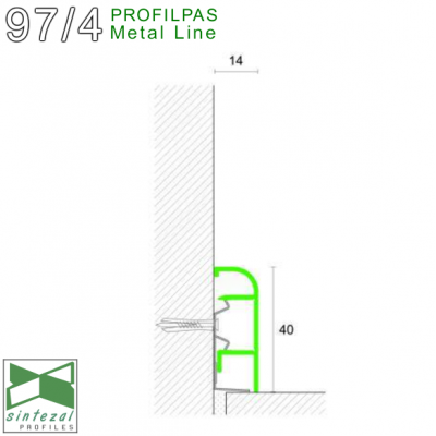 Дизайнерський алюмінієвий плінтус для підлоги Profilpas Metal Line 97/4, H=40mm.