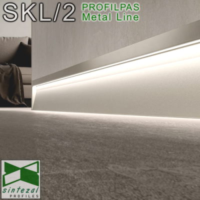 Скрытый алюминиевый плинтус для пола с LED-подсветкой Profilpas Metal Line XL Design SKL/2, H=60mm.