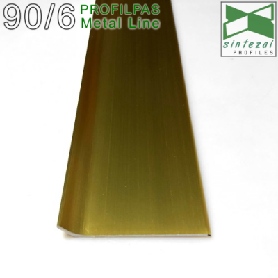 Плоский дизайнерский плинтус из алюминия Profilpas Metal Line90/6GS, H=60mm. Золото Сатин