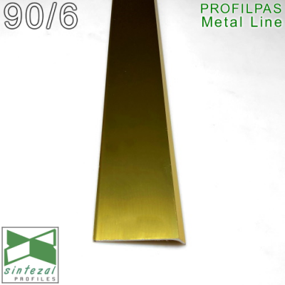 Плоский дизайнерский плинтус из алюминия Profilpas Metal Line90/6GS, H=60mm. Золото Сатин