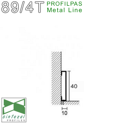 Итальянский дизайнерский плинтус из алюминия Profilpas Metal Line 89/4EI, H=40mm. Титан