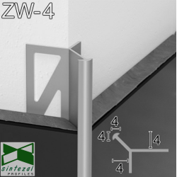 Зовнішній кутовий з`єднувач  для плитки 4мм.,Cezar, 4х4мм, L-2.5м. Анодований