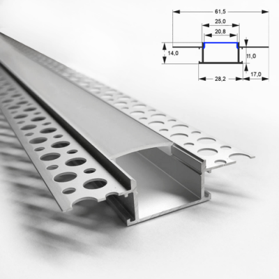 Врізний алюмінієвий LED-профіль під штукатурку з розсіювачем П-20L , 20х14x2000мм.